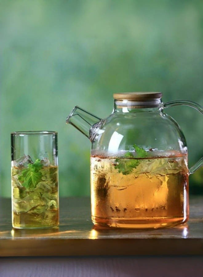 JoyousSto Glass Teapot with Wooden Lid, Stovetop & Microwave Safe Glass Borosilicate Tea Pot,Clear Teapot with Strainer, Glass Tea Kettle, Loose Leaf、Fruit Tea and Fragrant Tea,3.35*6.89*5.12in, 60.8oz  - Image 4