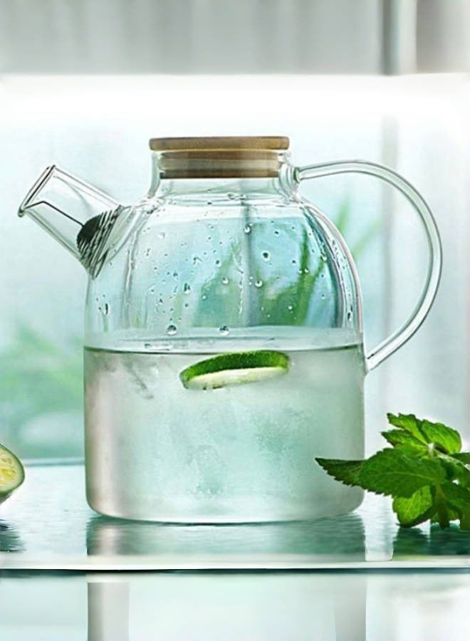 JoyousSto Glass Teapot with Wooden Lid, Stovetop & Microwave Safe Glass Borosilicate Tea Pot,Clear Teapot with Strainer, Glass Tea Kettle, Loose Leaf、Fruit Tea and Fragrant Tea,3.35*6.89*5.12in, 60.8oz  - Image 3