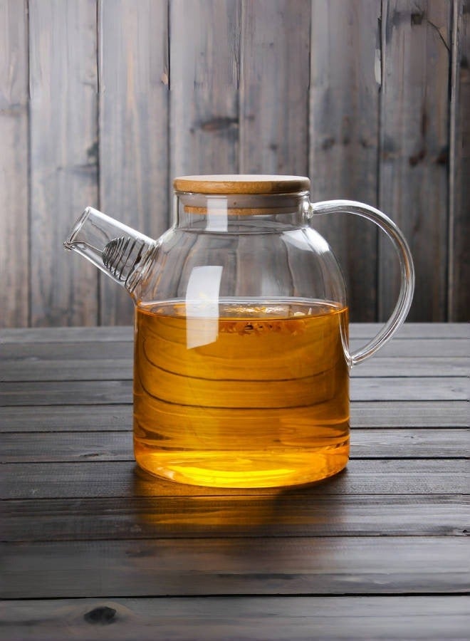 JoyousSto Glass Teapot with Wooden Lid, Stovetop & Microwave Safe Glass Borosilicate Tea Pot,Clear Teapot with Strainer, Glass Tea Kettle, Loose Leaf、Fruit Tea and Fragrant Tea,3.35*6.89*5.12in, 60.8oz  - Image 1