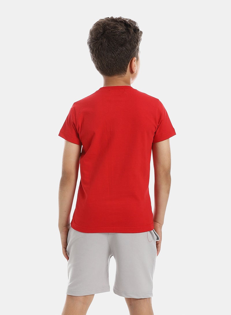 Andora Solid Pattern Cotton Pajama Set - Red & Grey - Image 3