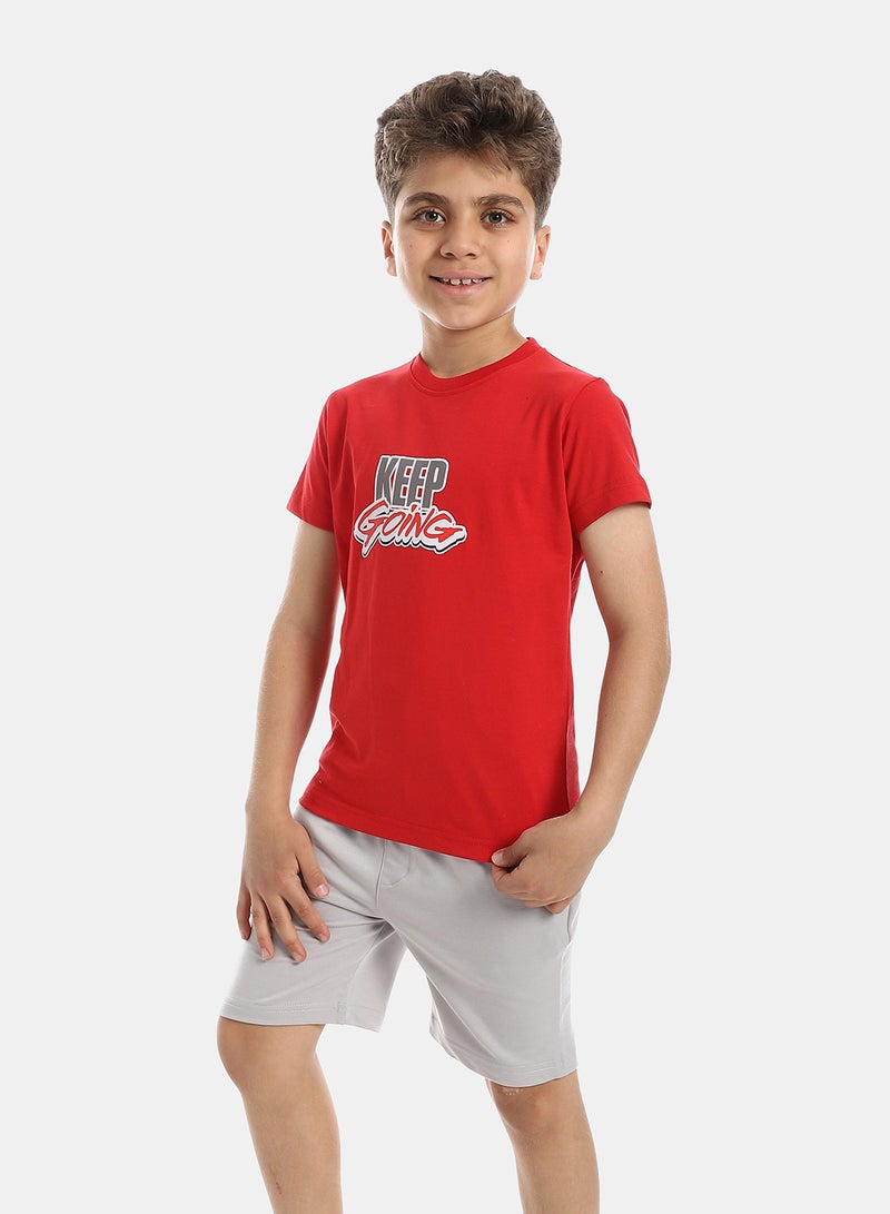 Andora Solid Pattern Cotton Pajama Set - Red & Grey - Image 5