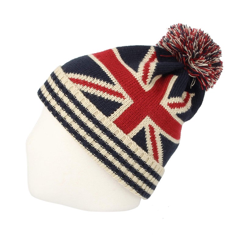 WITHMOONS Union Jack Beanie Hat British Toque Winter Pom Knit Beanies for Men Women JZP0027 (White) - Image 3