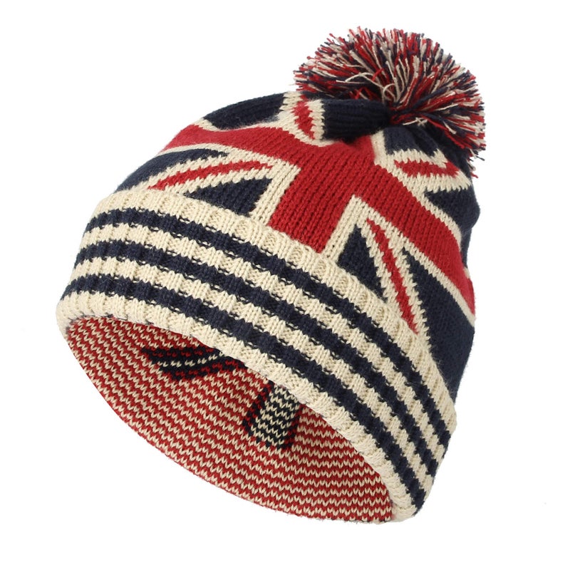 WITHMOONS Union Jack Beanie Hat British Toque Winter Pom Knit Beanies for Men Women JZP0027 (White) - Image 1