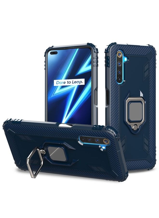 HuHa Case Cover For Realme 6 Pro Carbon Fiber Protective Case with 360 Degree Rotating Ring Holder Blue 