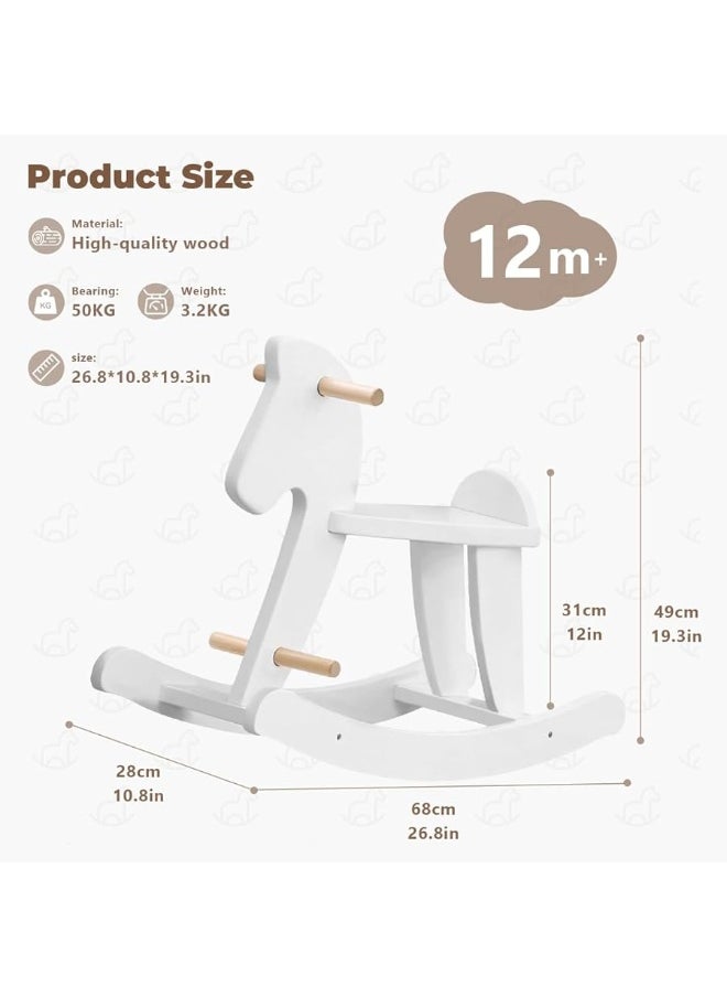 labebe - labebe - Wooden Rocking Horse, Baby Wood Ride On Toys for 18 Months Up, White Rocker Toy for Kid, Toddler Ride Animal Indoor/Outdoor, Boy&Girl Rocking Animal, Infant Ride Toy, Christmas/Birthday Gift - Image 1