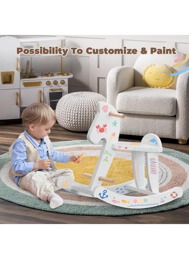 labebe - labebe - Wooden Rocking Horse, Baby Wood Ride On Toys for 18 Months Up, White Rocker Toy for Kid, Toddler Ride Animal Indoor/Outdoor, Boy&Girl Rocking Animal, Infant Ride Toy, Christmas/Birthday Gift - Image 1