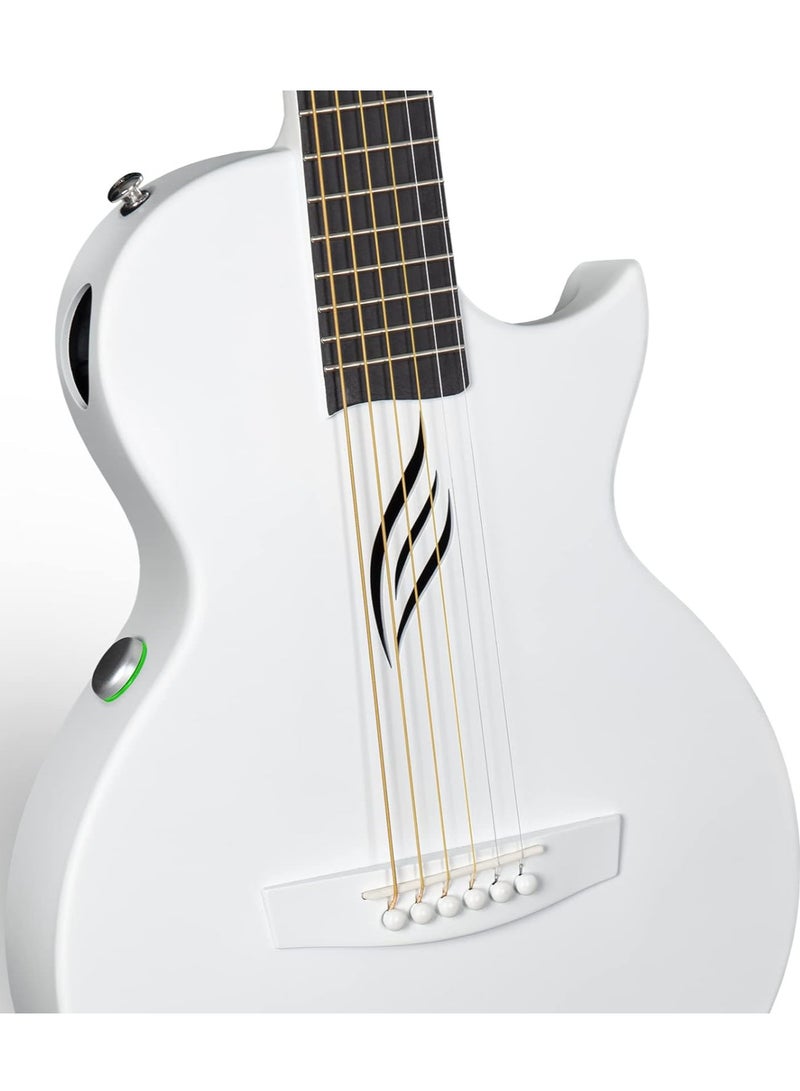 enya Enya NOVA Go SP1 Carbon Fiber Acoustic Electric Guitar with Smart AcousticPlus 35 Inch Travel Acustica Guitarra Starter Bundle Kit of Gig Bag, Strap, Strings, Charging Cable, Instrument Cable(White)  - Image 5