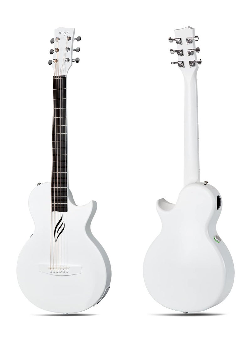 enya Enya NOVA Go SP1 Carbon Fiber Acoustic Electric Guitar with Smart AcousticPlus 35 Inch Travel Acustica Guitarra Starter Bundle Kit of Gig Bag, Strap, Strings, Charging Cable, Instrument Cable(White)  - Image 2