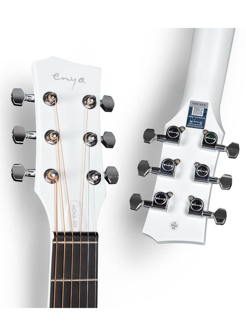enya Enya NOVA Go SP1 Carbon Fiber Acoustic Electric Guitar with Smart AcousticPlus 35 Inch Travel Acustica Guitarra Starter Bundle Kit of Gig Bag, Strap, Strings, Charging Cable, Instrument Cable(White)  - Image 3