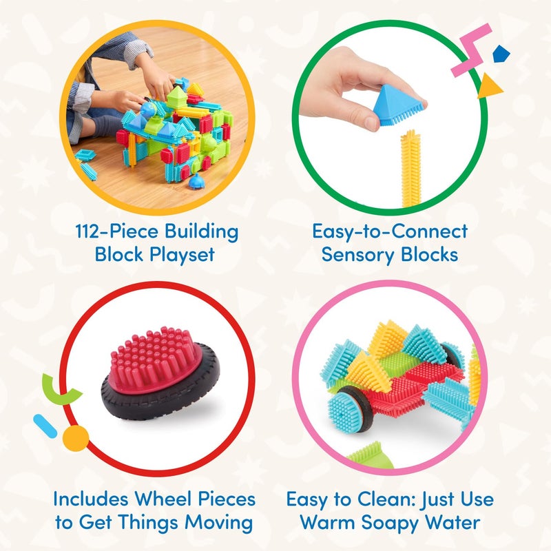 Battat â€“ Bristle Blocks â€“ STEM Interlocking Building Blocks â€“ 112 Pieces Playset â€“ Developmental Toys for Toddlers & Kid â€“ Basic Builder Set â€“ 2+ Years - Image 3