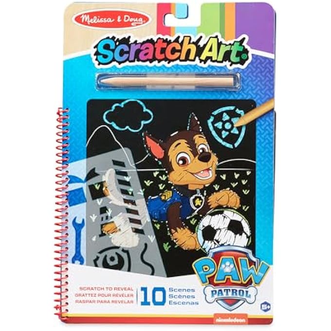 Melissa & Doug PAW PATROL SCRATCH ART PAD – CHASE – 10 SCRATCH BOARDS WITH WOODEN STYLUS – COLORFUL MESS-FREE ART ACTIVITY FOR CREATIVE PLAY FOR KIDS AGES 4+ | MD33259 - Image 2