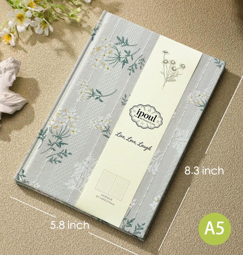 ipoul Floral Journal for women, Floret Printed Fabric Cloth Hardcover, A5, 200 Pages, 6x8 Medium Ruled Notebook, Similar Embroidered Linen Journal, Lay Flat Church Notes Notebook, Beige - Image 2