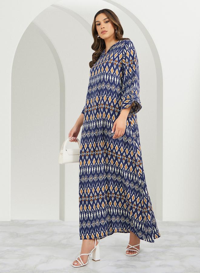 Styli All-Over Geometric Print V Neck Jalabiya - Image 1