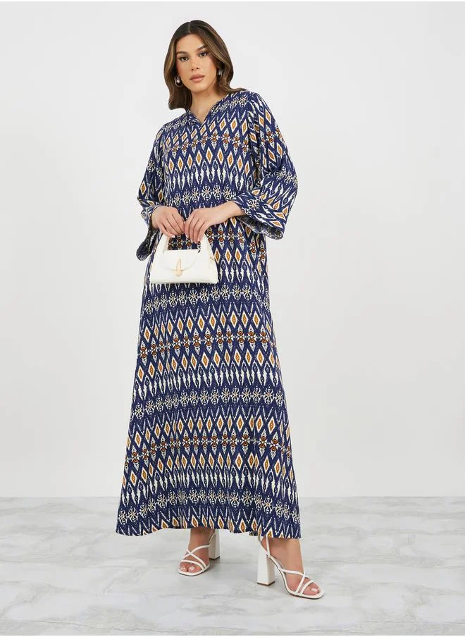 ستايلي All-Over Geometric Print V Neck Jalabiya
