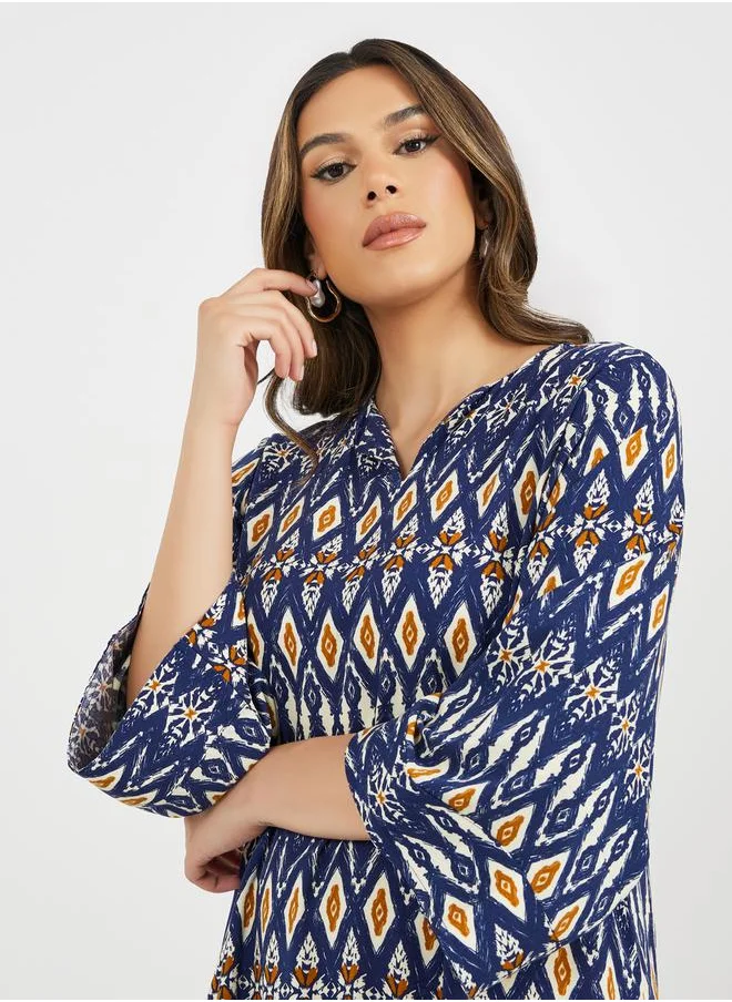 ستايلي All-Over Geometric Print V Neck Jalabiya