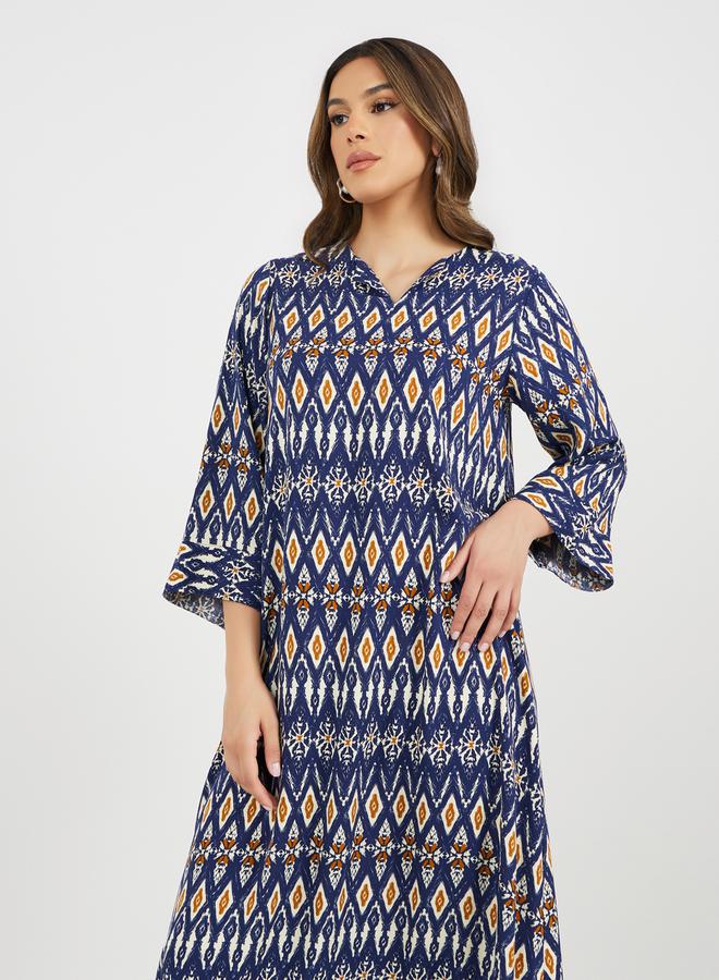 Styli All-Over Geometric Print V Neck Jalabiya - Image 4