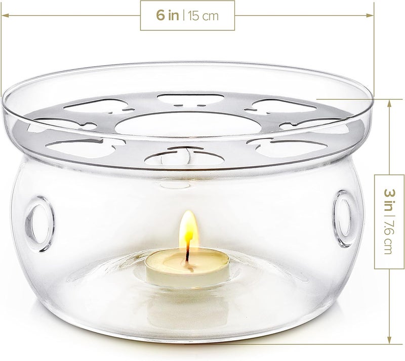Teabloom Universal Tea Warmer (Large Size - 6 in / 15 cm Diameter) - Handcrafted with Heat Proof & Lead-Free Glass - Tealight Candle Included - Image 2
