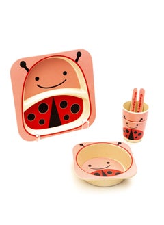EZ Life EZ Life 5 Pcs Kids Dining Set - Ladybird - Eco Friendly - Bamboo Fibre - Plate, Bowl, Spoon, Fork & Cup - Pink and Red Crockery Dinner Set, Dinnerware, Home Kitchen, Kids Dinner Plate, Serveware  - Image 2