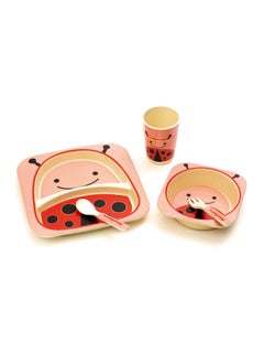 EZ Life EZ Life 5 Pcs Kids Dining Set - Ladybird - Eco Friendly - Bamboo Fibre - Plate, Bowl, Spoon, Fork & Cup - Pink and Red Crockery Dinner Set, Dinnerware, Home Kitchen, Kids Dinner Plate, Serveware  - Image 4
