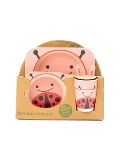 EZ Life EZ Life 5 Pcs Kids Dining Set - Ladybird - Eco Friendly - Bamboo Fibre - Plate, Bowl, Spoon, Fork & Cup - Pink and Red Crockery Dinner Set, Dinnerware, Home Kitchen, Kids Dinner Plate, Serveware  - Image 1