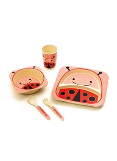 EZ Life EZ Life 5 Pcs Kids Dining Set - Ladybird - Eco Friendly - Bamboo Fibre - Plate, Bowl, Spoon, Fork & Cup - Pink and Red Crockery Dinner Set, Dinnerware, Home Kitchen, Kids Dinner Plate, Serveware  - Image 5