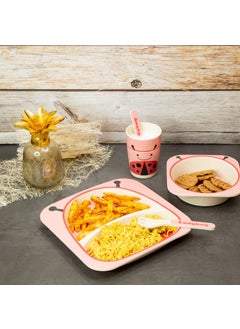 EZ Life EZ Life 5 Pcs Kids Dining Set - Ladybird - Eco Friendly - Bamboo Fibre - Plate, Bowl, Spoon, Fork & Cup - Pink and Red Crockery Dinner Set, Dinnerware, Home Kitchen, Kids Dinner Plate, Serveware  - Image 3
