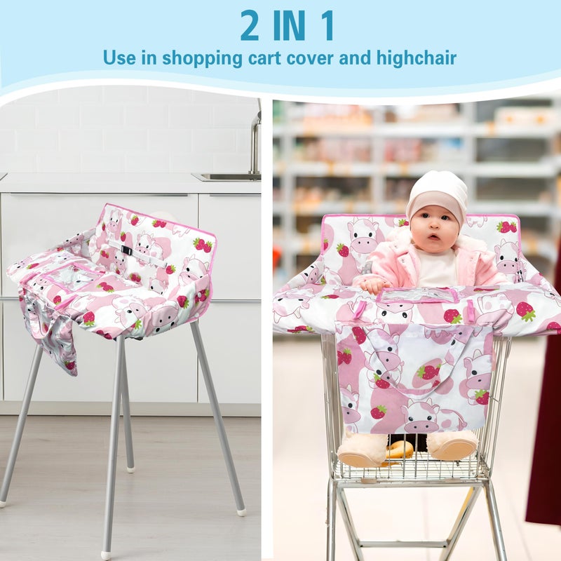 gxfcymxbd Shopping Cart Cover for Baby,2-in-1 High Chair Cover Soft,Portable, and Machine Washable,Comfortable Cotton Seat Pad with Safety Harness and Portable Cloth Bag,Fits All Supermarkets and Restaurants - Image 2