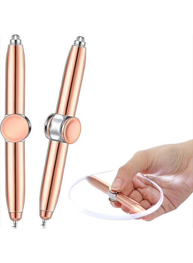 2 Pieces Fidget Pen Spinning Pen with LED Light Multi Functional Help Thinking Ballpoint Gift Pen for Adults Students Teenage(Rose Gold) - Image 1