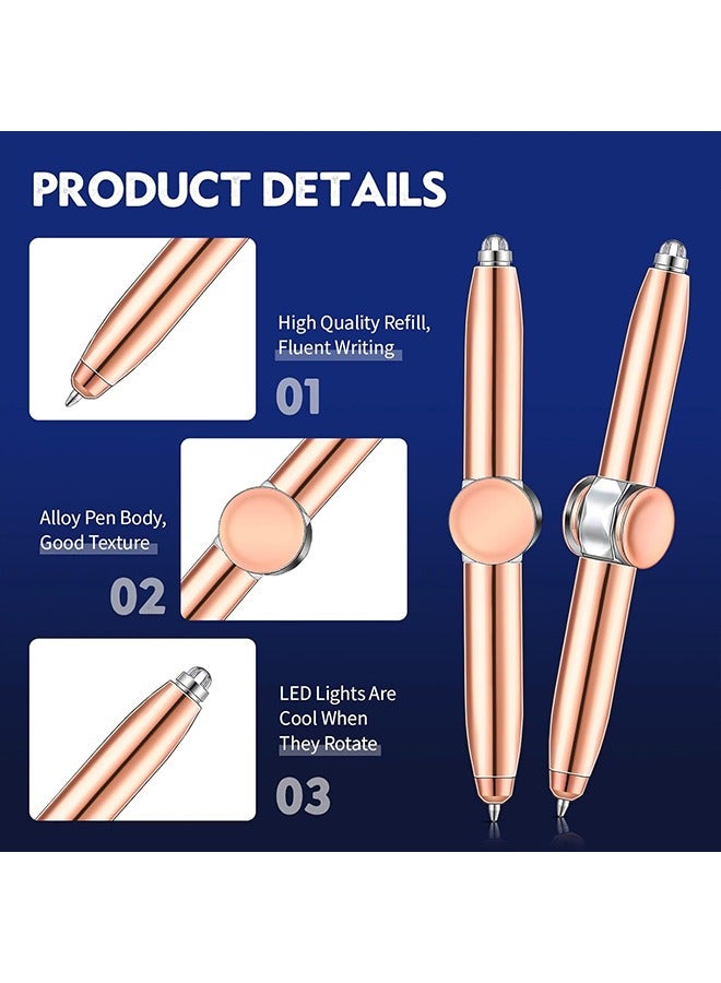 2 Pieces Fidget Pen Spinning Pen with LED Light Multi Functional Help Thinking Ballpoint Gift Pen for Adults Students Teenage(Rose Gold) - Image 3
