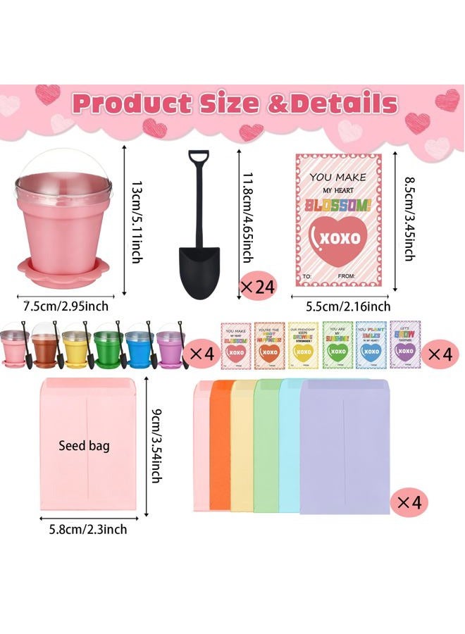 Bailiyake 24 Set Valentines Day Cards for Kids Classroom,Nursery Pots with Humidity Dome Shovel and Seed Packet,Small Plastic Plant Pots Valentines Party Favors for Classroom Exchange (Not Included Seeds) - Image 2