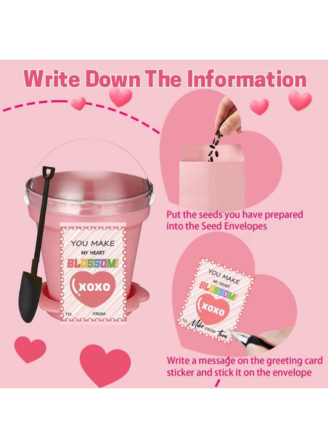 Bailiyake 24 Set Valentines Day Cards for Kids Classroom,Nursery Pots with Humidity Dome Shovel and Seed Packet,Small Plastic Plant Pots Valentines Party Favors for Classroom Exchange (Not Included Seeds) - Image 3