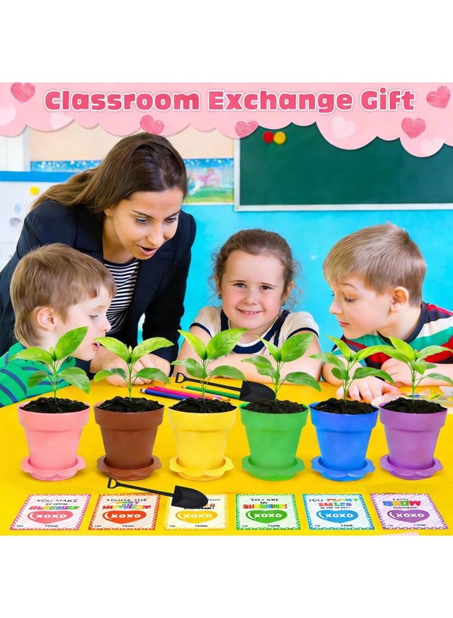 Bailiyake 24 Set Valentines Day Cards for Kids Classroom,Nursery Pots with Humidity Dome Shovel and Seed Packet,Small Plastic Plant Pots Valentines Party Favors for Classroom Exchange (Not Included Seeds) - Image 4