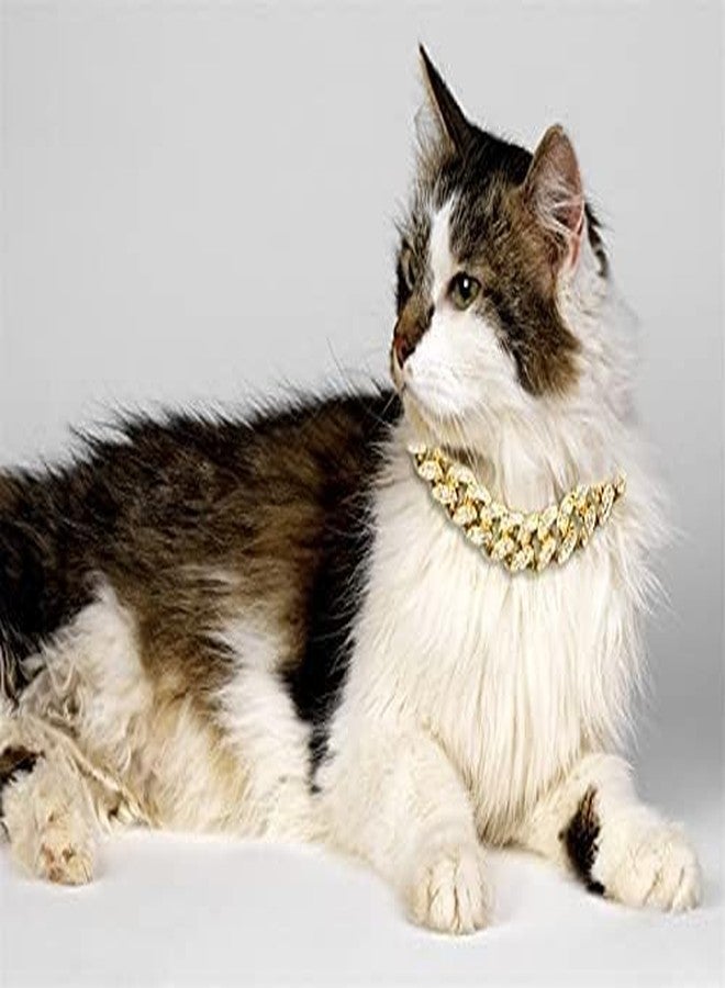 Halukakah Cat Collar - Carat - Iced Out Diamond Cuban Link Gold Chain for Cats & Kittens - 18k Real Gold Plated 8" Collar Size - with Bell - for Decoration Only - Get Your Cat Catwalk Ready - Image 3