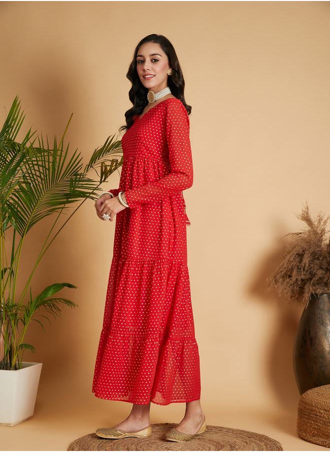 SASSAFRAS - Foil Print Tiered Maxi Dress by Styli - Image 1