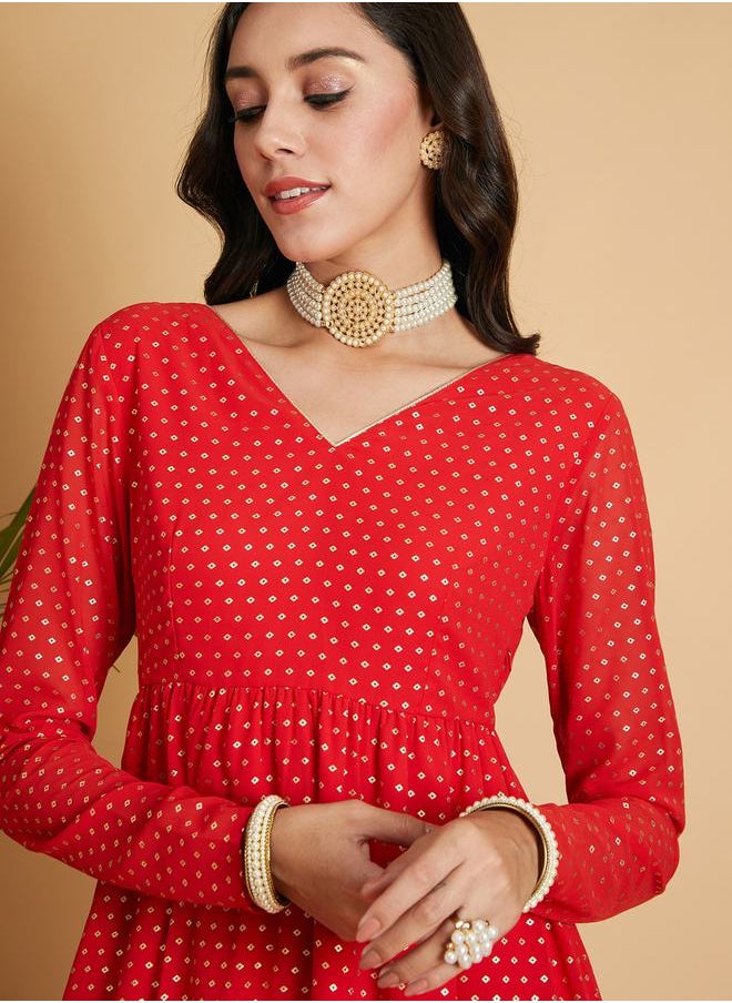 SASSAFRAS - Foil Print Tiered Maxi Dress by Styli - Image 1