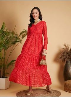 Foil Print Tiered Maxi Dress by Styli