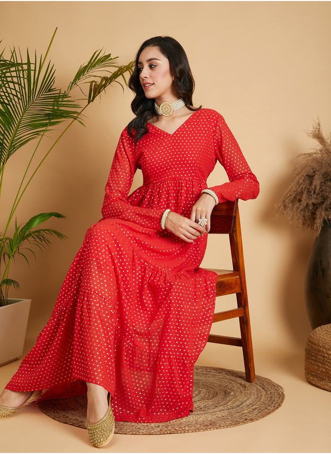 SASSAFRAS - Foil Print Tiered Maxi Dress by Styli - Image 1