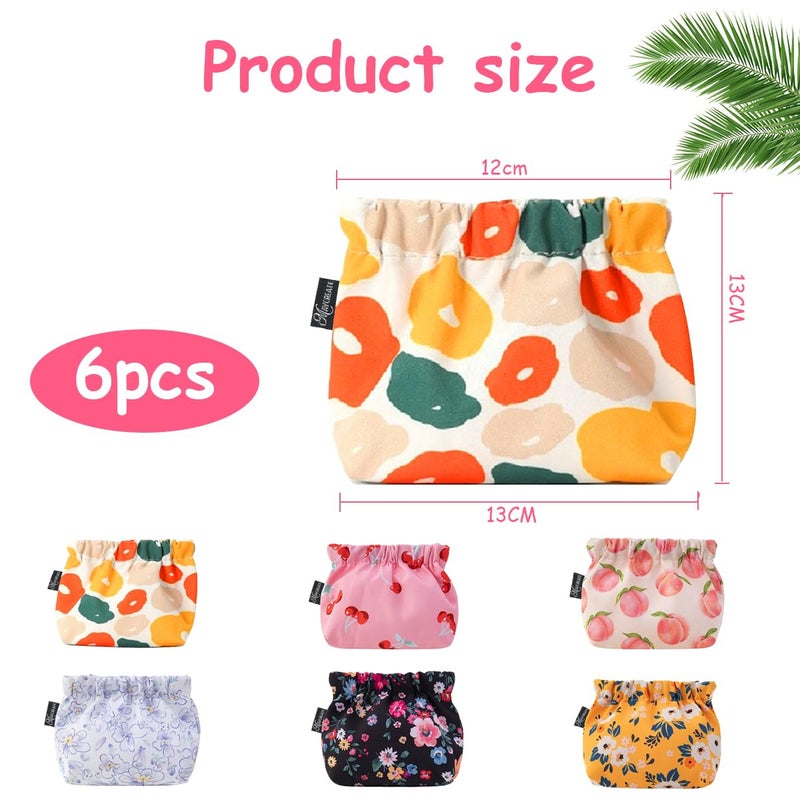 May Create MAYCREATE® 6 قطع حقائب صغيرة للنساء، حقيبة مكياج ميني، حقيبة نقود قماش أكسفورد بطبعات لطيفة، حقيبة تجميل لتنظيم السفر للروج والمجوهرات وسماعات الأذن - ذات إغلاق ذاتي - Image 2