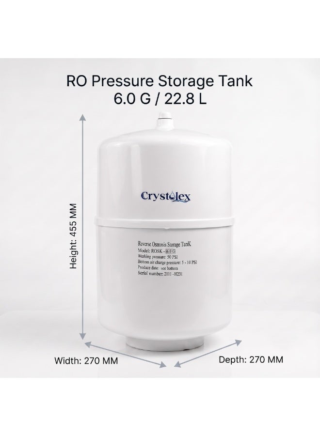Crystolex Reverse Osmosis Pressure Tank for RO Water Purifier | Food Grade Steel Water Storage | High Pressure Durable RO Replacement Water Storage Container (6.0 Gallons Pressure Tank) | RO Water Tank - Image 5