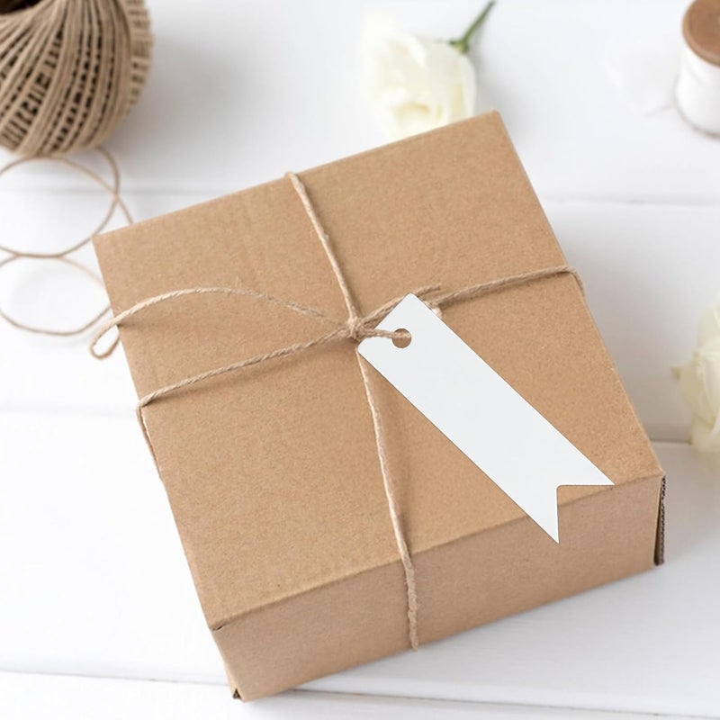 g2plus 100PCS Mini White Paper Gift Tags with String, 2.8x0.8 in Blank Paper Present Tag, White Hang Tag with Jute Twine for DIY Arts & Crafts, Businesses, Wedding, Christmas Party Favors - Image 4