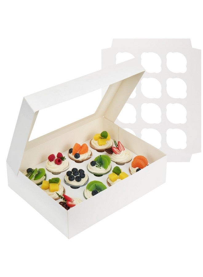 LotFancy 12 Count Cupcake Boxes, 8 Sets, Pre-folded Cupcake Containers with Window Holding 96 Cupcakes, Food Grade Cupcake Holders, Bakery Pastry Boxes for Birthday Holiday Party, White - Image 1