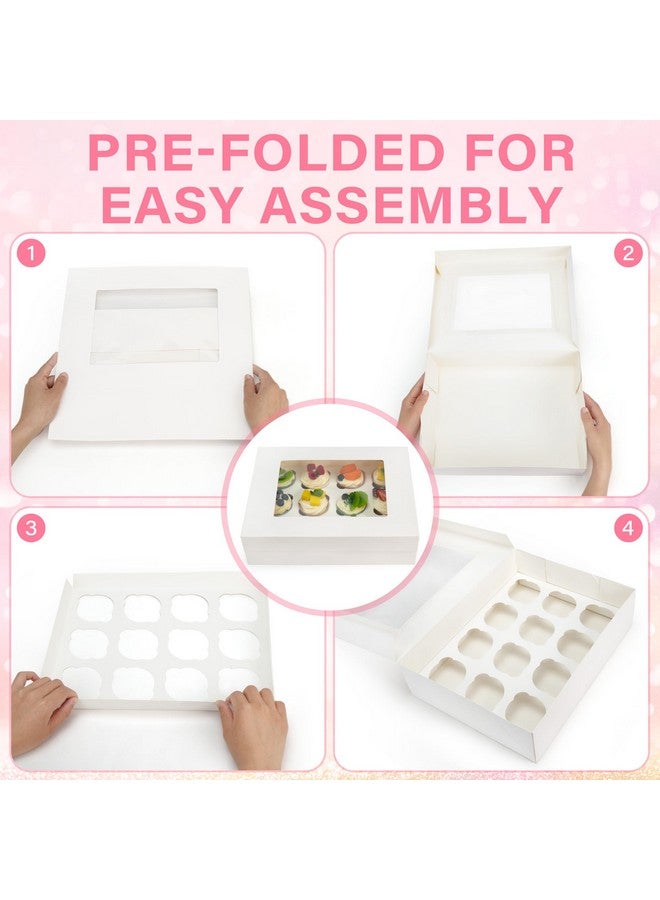 LotFancy 12 Count Cupcake Boxes, 8 Sets, Pre-folded Cupcake Containers with Window Holding 96 Cupcakes, Food Grade Cupcake Holders, Bakery Pastry Boxes for Birthday Holiday Party, White - Image 3