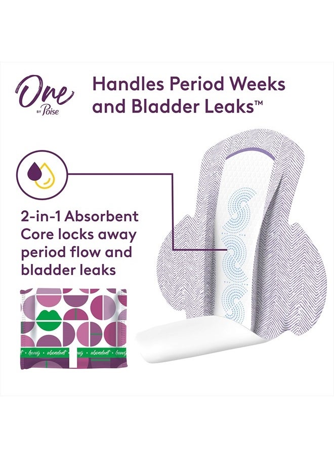 Poise - One by Poise Feminine Pads with Wings (2-in-1 Period & Bladder Leakage Pad for Women), Regular, Heavy Absorbency for Period Flow, Light Absorbency for Bladder Leaks, 54 Count (3 Pack of 18) - Image 1