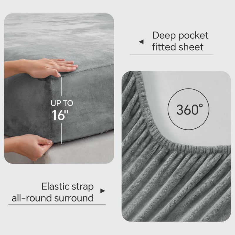 BEDELITE Flannel Sheets Twin Size Grey - Super Soft Fleece Sheets Set Fluffy Extra Plush, 3 Piece(Include Fitted Sheet, Flat Sheet, 1 Pillowcase) - Image 4