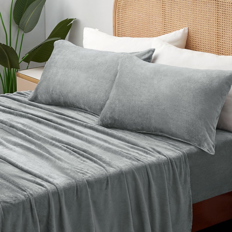 BEDELITE Flannel Sheets Twin Size Grey - Super Soft Fleece Sheets Set Fluffy Extra Plush, 3 Piece(Include Fitted Sheet, Flat Sheet, 1 Pillowcase) - Image 2