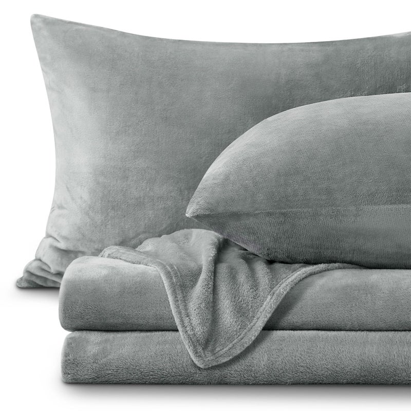 BEDELITE Flannel Sheets Twin Size Grey - Super Soft Fleece Sheets Set Fluffy Extra Plush, 3 Piece(Include Fitted Sheet, Flat Sheet, 1 Pillowcase) - Image 1