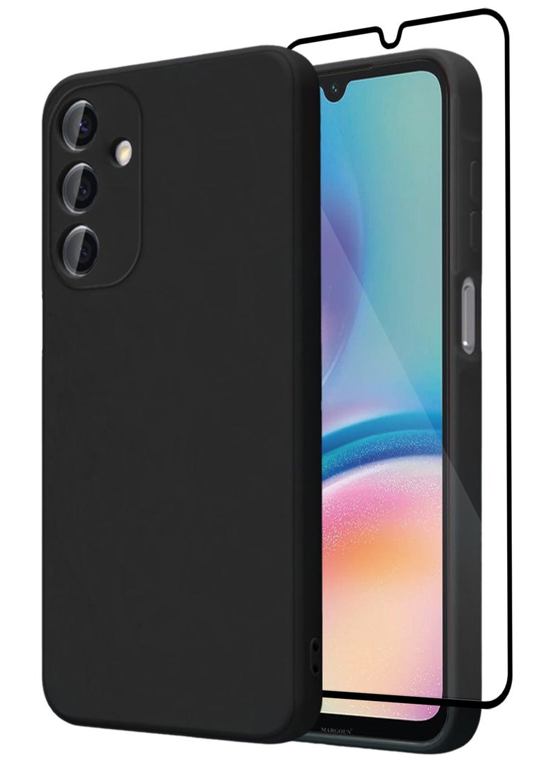 2Packs Liquid Silicone Case for Samsung Galaxy A05s Protective Phone Case with Soft Anti-Scratch Microfiber Lining Utra Slim Drop Protection Phone Cover with 3D Screen Protector - Black - Image 1