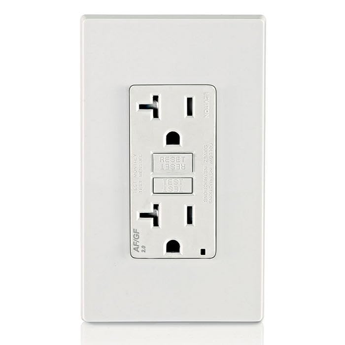 Leviton Dual-Function AFCI/GFCI Outlet, 20 Amp, Self Test, Tamper-Resistant with LED Indicator Light, Protection from Both Electrical Shock and Electrical Fires in One Device, AGTR2-W, White - Image 5