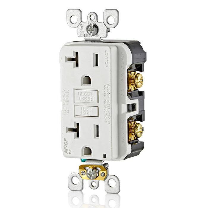 Leviton Dual-Function AFCI/GFCI Outlet, 20 Amp, Self Test, Tamper-Resistant with LED Indicator Light, Protection from Both Electrical Shock and Electrical Fires in One Device, AGTR2-W, White - Image 4