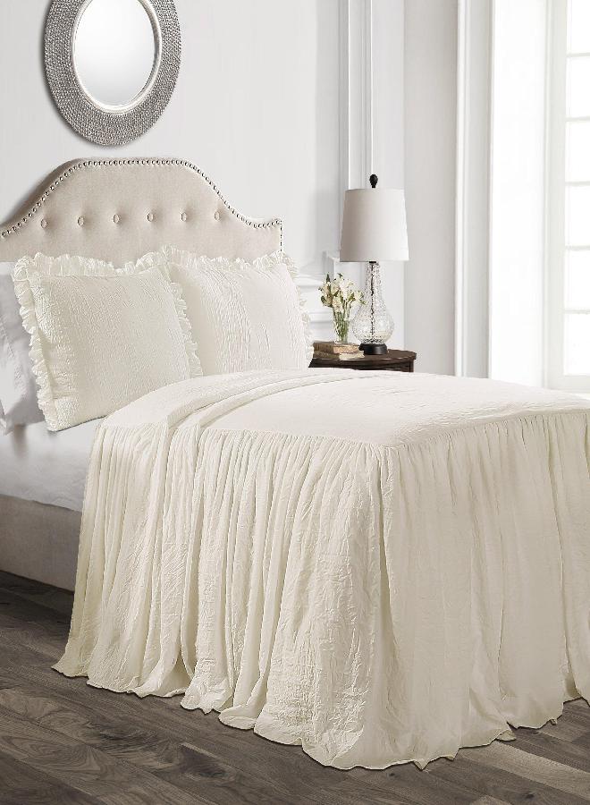 Lush Decor Lush Decor Ruffle Skirt Bedspread Vintage Chic Farmhouse Style Lightweight 3 Piece Set, Queen, Ivory  - Image 1